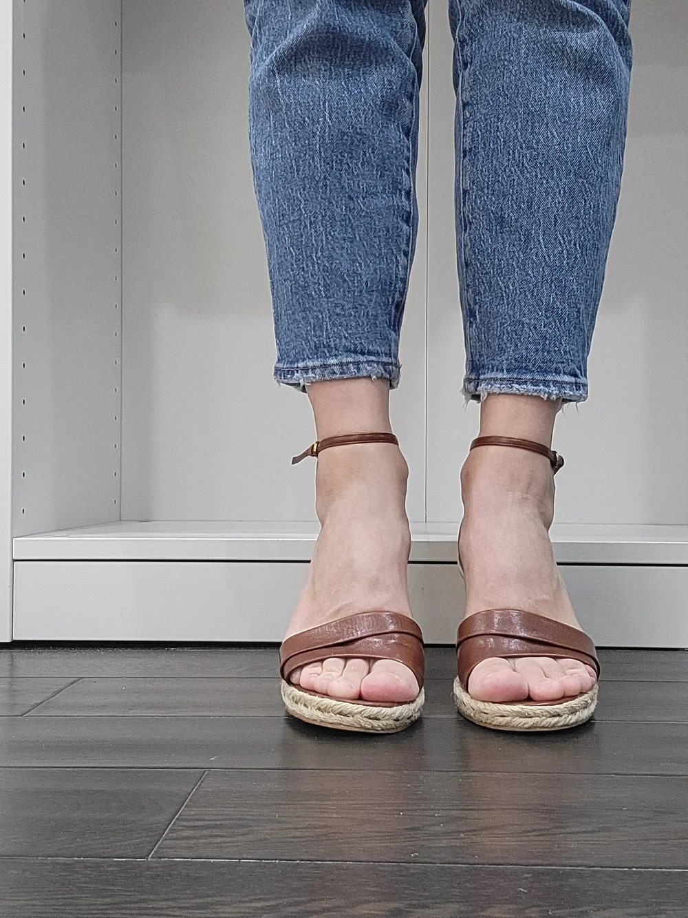 Franco Sarto Brown Leather Espadrille Wedge Sandals